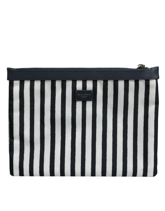 Dolce & Gabbana Black White Striped Logo Plaque Clutch Pouch Bag Mens Clutch Bag