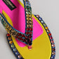Dolce & Gabbana Multicolor Rhinestone Flip Flop Flat Sandals Shoes