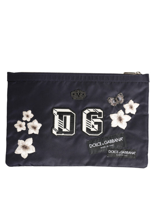 Dolce & Gabbana Blue DG Logo Patch Embellished Pouch Clutch Men Borse Bag Mens Clutch Bag