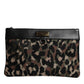 Dolce & Gabbana Multicolor Leopard Print Jacquard Logo Plaque Pouch Bag Mens Clutch Bag