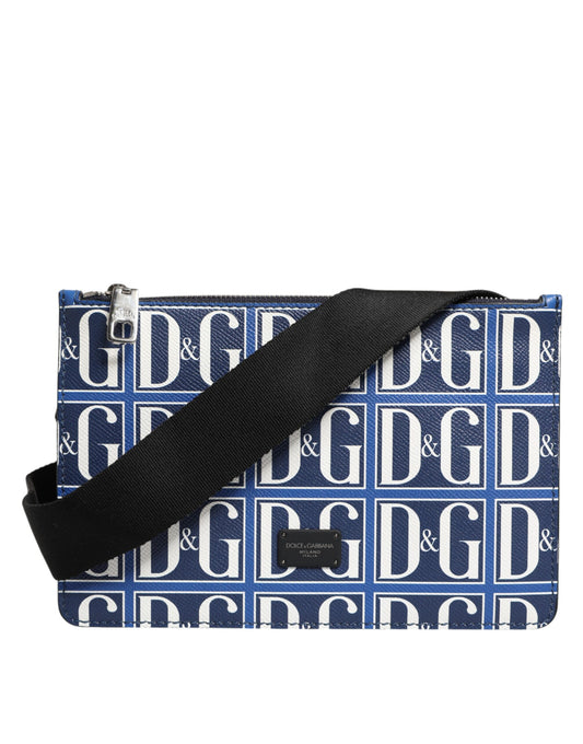 Dolce & Gabbana Blue White Leather D&G Logo Plaque Crossbody Borse Bag Mens Clutch Bag