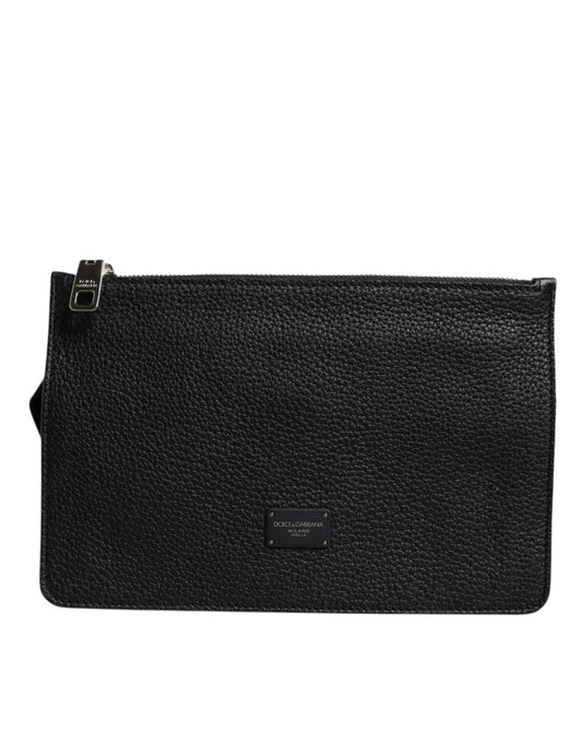 Dolce & Gabbana Black Leather Logo Embossed Waist Fanny Pack Borse Bag Mens Clutch Bag