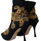 Dolce & Gabbana Black Gold Embroidery Crystal Boots Shoes