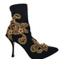 Dolce & Gabbana Black Gold Embroidery Crystal Boots Shoes