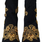 Dolce & Gabbana Black Gold Embroidery Crystal Boots Shoes
