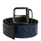 Dolce & Gabbana Black Blue DG Logo Silver Metal Buckle Belt