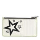 Dolce & Gabbana White Leather Douphin DG Logo Star Print Card Holder Wallet
