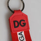 Dolce & Gabbana Red Logo Polyester Silver Brass Holder Keychain Men Keyring