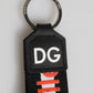 Dolce & Gabbana Black Red Logo Polyester Brass Holder Keychain Keyring