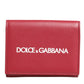Dolce & Gabbana Red Leather Bold Logo Print Trifold Card Holder Wallet Mens Wallet