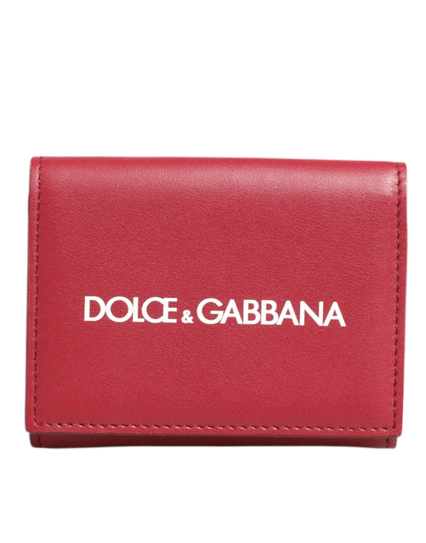 Dolce & Gabbana Red Leather Bold Logo Print Trifold Card Holder Wallet Mens Wallet