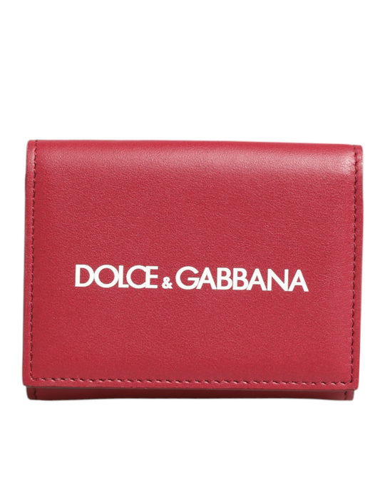 Dolce & Gabbana Red Leather Bold Logo Print Trifold Card Holder Wallet Mens Wallet
