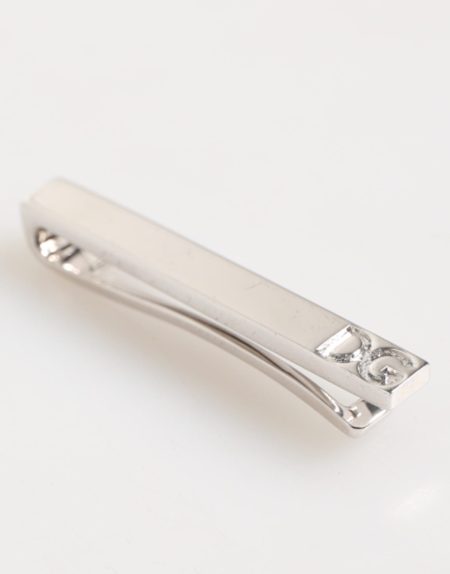 Dolce & Gabbana Silver Tone Brass Logo Branded Men Accessory Tie Clip Bar Mens Tie Clip