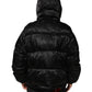 Dolce & Gabbana Black Monogram Logo Puffer Nylon Hooded Jacket