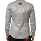 Dolce & Gabbana Gray Coated Cotton Snap Button Logo Men Shirt