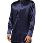 Dolce & Gabbana Navy Silk Long Sleeve Mandarin Collar Shirt