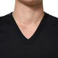 Dolce & Gabbana Black Cotton Plain V-Neck Men Shirt T-shirt