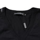 Dolce & Gabbana Black Cotton Plain V-Neck Men Shirt T-shirt