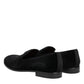 Dolce & Gabbana Black Velvet Slip On Men Loafers Formal Shoes