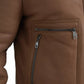 Dolce & Gabbana Brown Leather Fur Button Biker Coat Jacket
