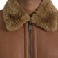Dolce & Gabbana Brown Leather Fur Button Biker Coat Jacket