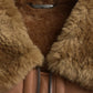 Dolce & Gabbana Brown Leather Fur Button Biker Coat Jacket