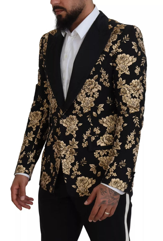Dolce & Gabbana Gold Black Floral Embroidered Jacket Blazer Mens Blazer