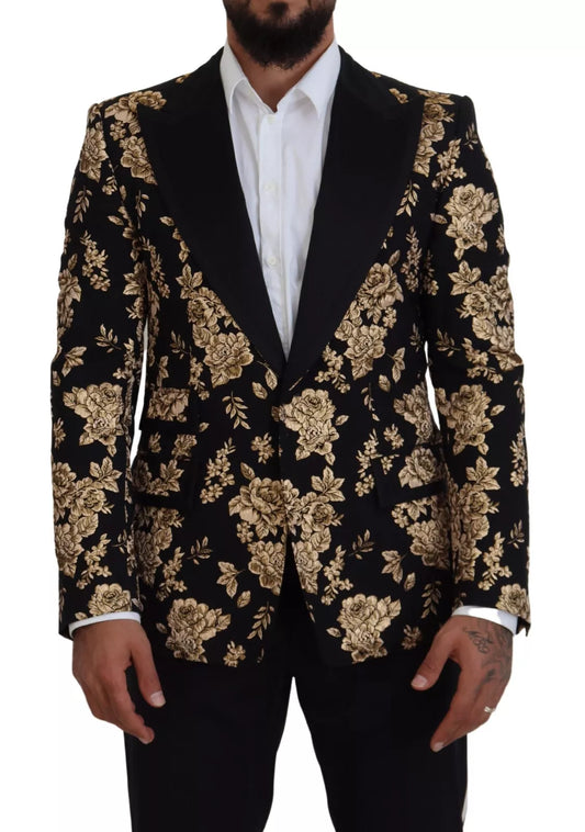Dolce & Gabbana Gold Black Floral Embroidered Jacket Blazer Mens Blazer