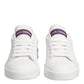 Dolce & Gabbana White Purple Leather Low Top Sneakers Shoes