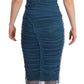 Dolce & Gabbana Blue Mesh Trim Ruched Tulle Sheath Dress