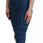 Dolce & Gabbana Blue Mesh Trim Ruched Tulle Sheath Dress