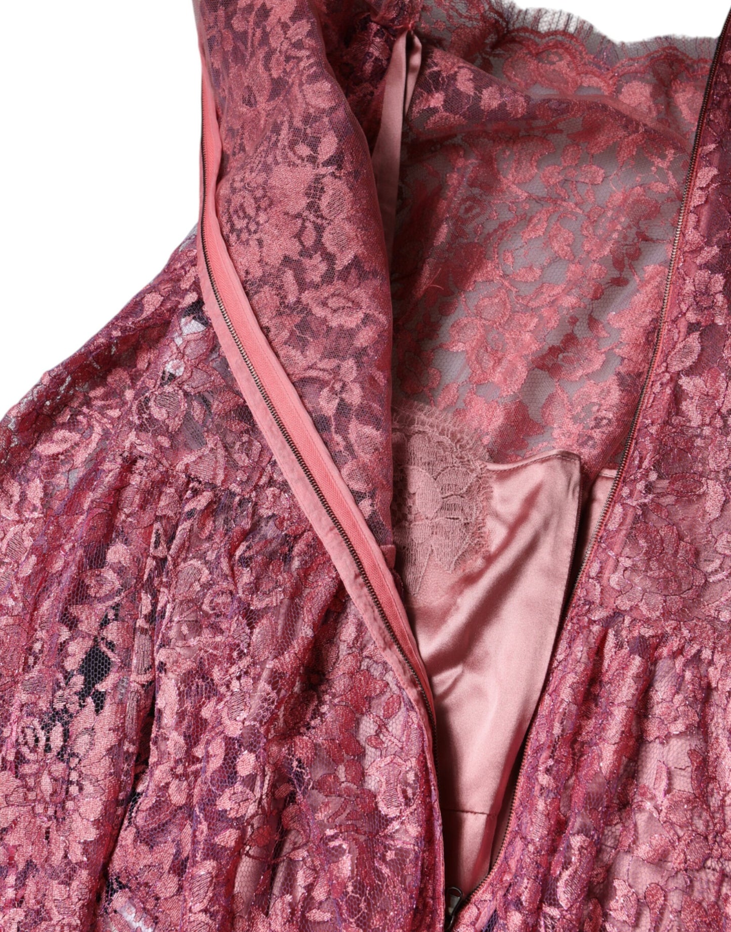 Dolce & Gabbana Pink Floral Lace Long Sleeve Midi Dress