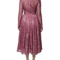 Dolce & Gabbana Pink Floral Lace Long Sleeve Midi Dress