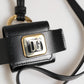 Dolce & Gabbana Black Leather Strap Gold Metal DG Logo Plaque Airpods Case