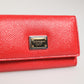 Dolce & Gabbana Red Leather Silver Metal Logo Plaque Trifold  Key Holder