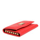 Dolce & Gabbana Red Leather Silver Metal Logo Plaque Trifold  Key Holder