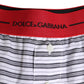 Dolce & Gabbana White Striped Cotton Red Waistband Shorts Swimwear