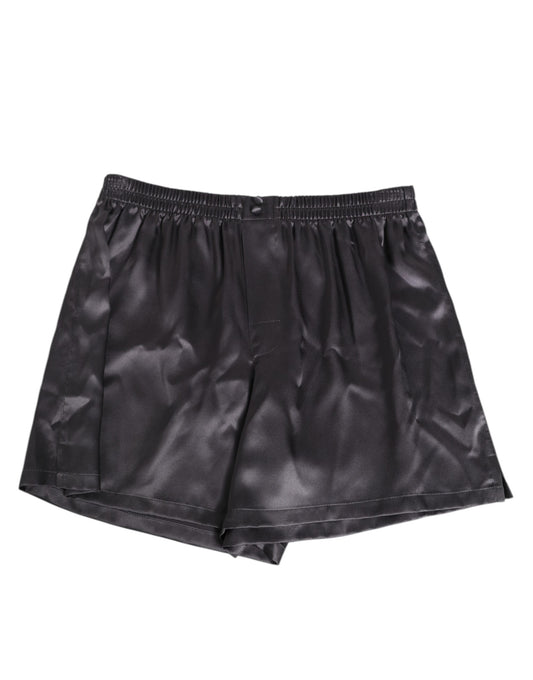 Dolce & Gabbana Black Satin Silk Elastic Men Boxer Short Swimwear Mens Swim