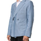 Dolce & Gabbana Light Blue Linen Double Breasted Men Jacket Blazer