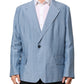 Dolce & Gabbana Light Blue Linen Double Breasted Men Jacket Blazer
