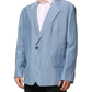 Dolce & Gabbana Light Blue Linen Double Breasted Men Jacket Blazer