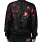 Dolce & Gabbana Black Red Floral Silk Bomber Blouson Jacket