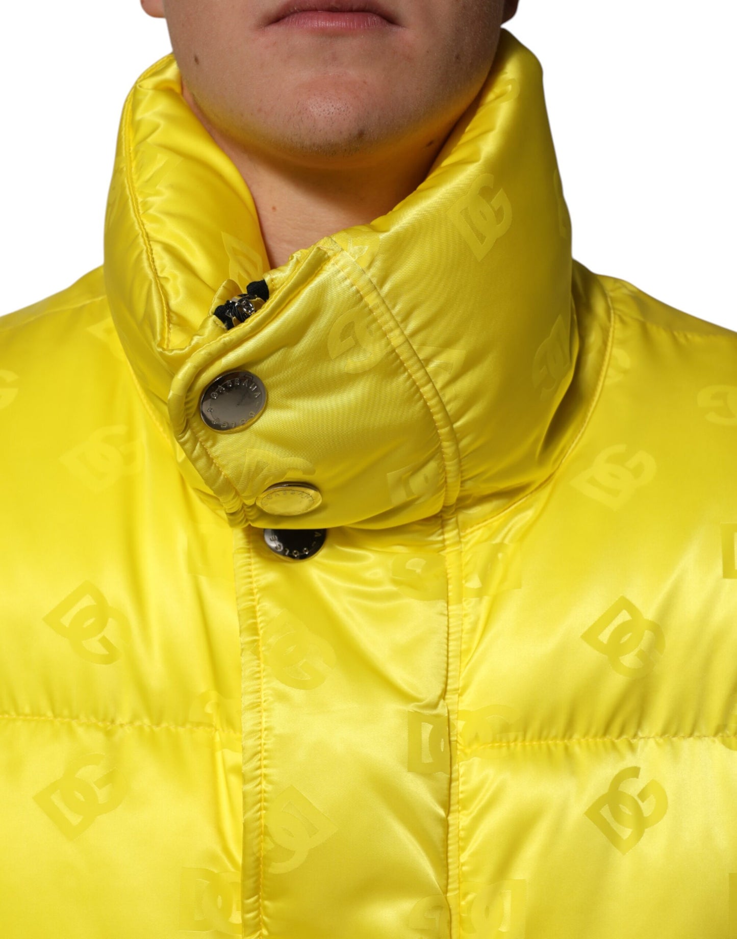 Dolce & Gabbana Yellow Nylon Logo Puffer Bomber Men Jacket
