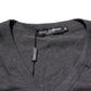 Dolce & Gabbana Grey Cotton V-Neck Logo Plaque Melange T-Shirt