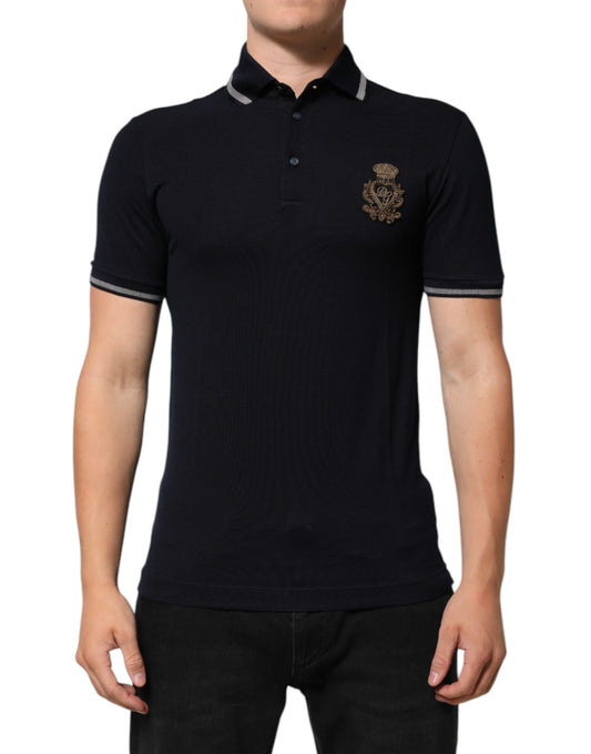 Dolce & Gabbana Navy Blue Cotton Crown Crest Logo Men T-Shirt Mens T-Shirt