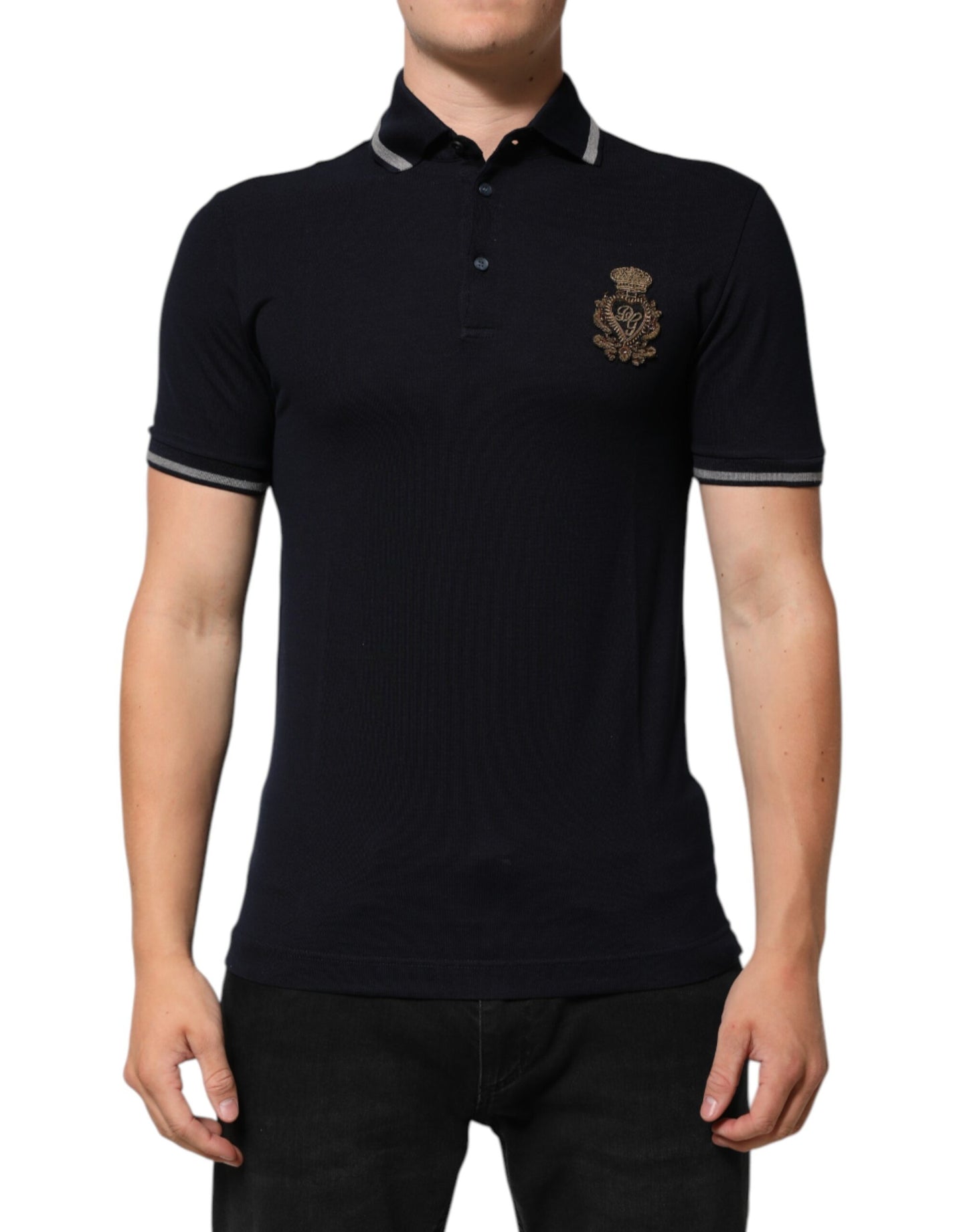 Dolce & Gabbana Navy Blue Cotton Crown Crest Logo Men T-Shirt Mens T-Shirt