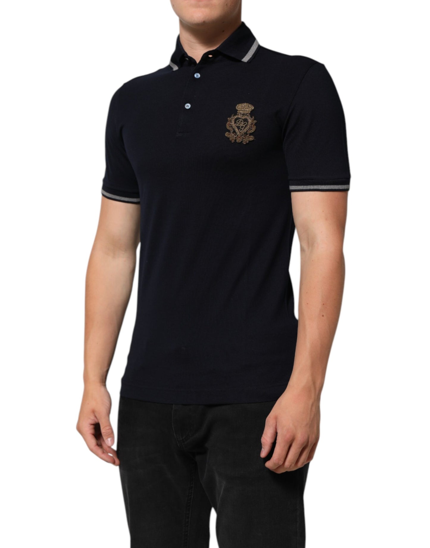 Dolce & Gabbana Navy Blue Cotton Crown Crest Logo Men T-Shirt Mens T-Shirt