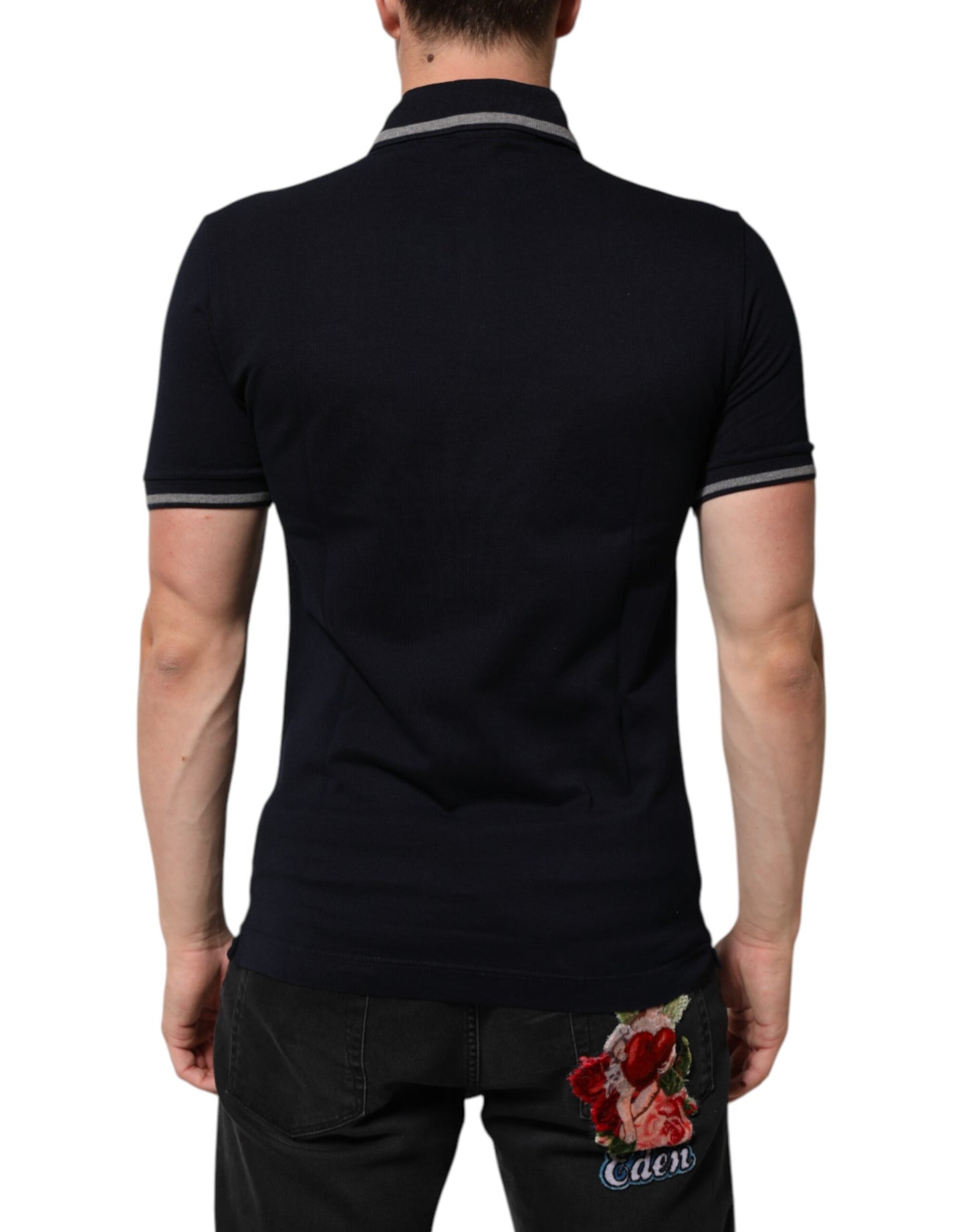 Dolce & Gabbana Navy Blue Cotton Crown Crest Logo Men T-Shirt Mens T-Shirt