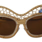 Dolce & Gabbana DG2159B Beige Gold Straw Butterfly Crystals Sunglasses