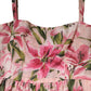 Dolce & Gabbana Pink Floral Lily Print Midi Sleeveless Dress